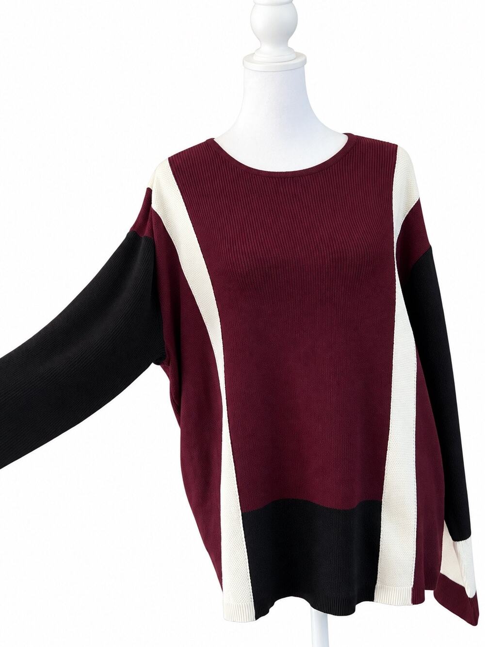 Investments Petites XL Burgundy Black Cream Colorblock Dolman Sweater